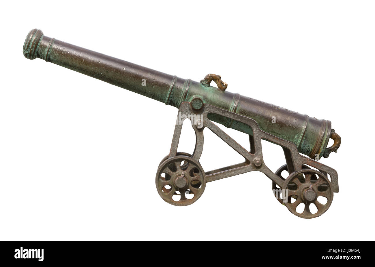 Isolated Vintage Portugese Cannon With Wheels And White Background Stock Photo