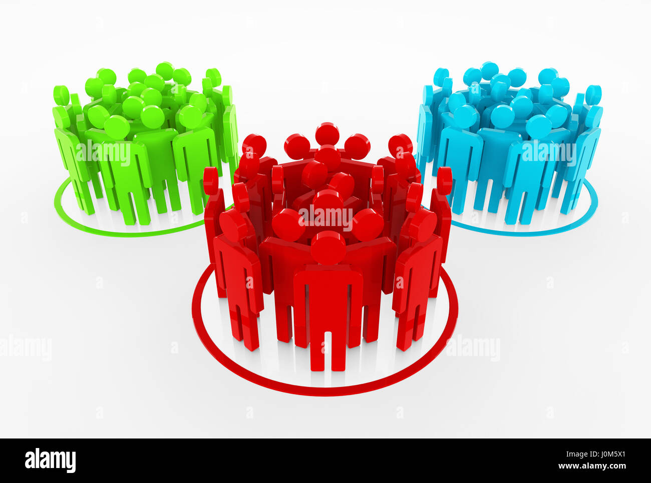 This image shows three groups of people. They can be different teams, rival teams, corporate groups, different categories, there are endless possibili Stock Photo
