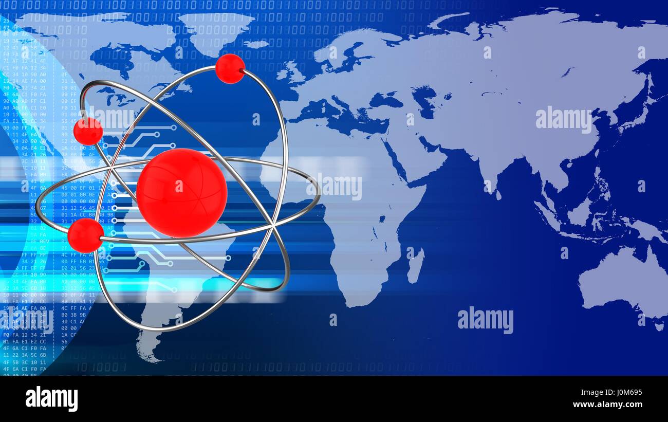 abstract 3d digital background with atom and earth Stock Photo - Alamy
