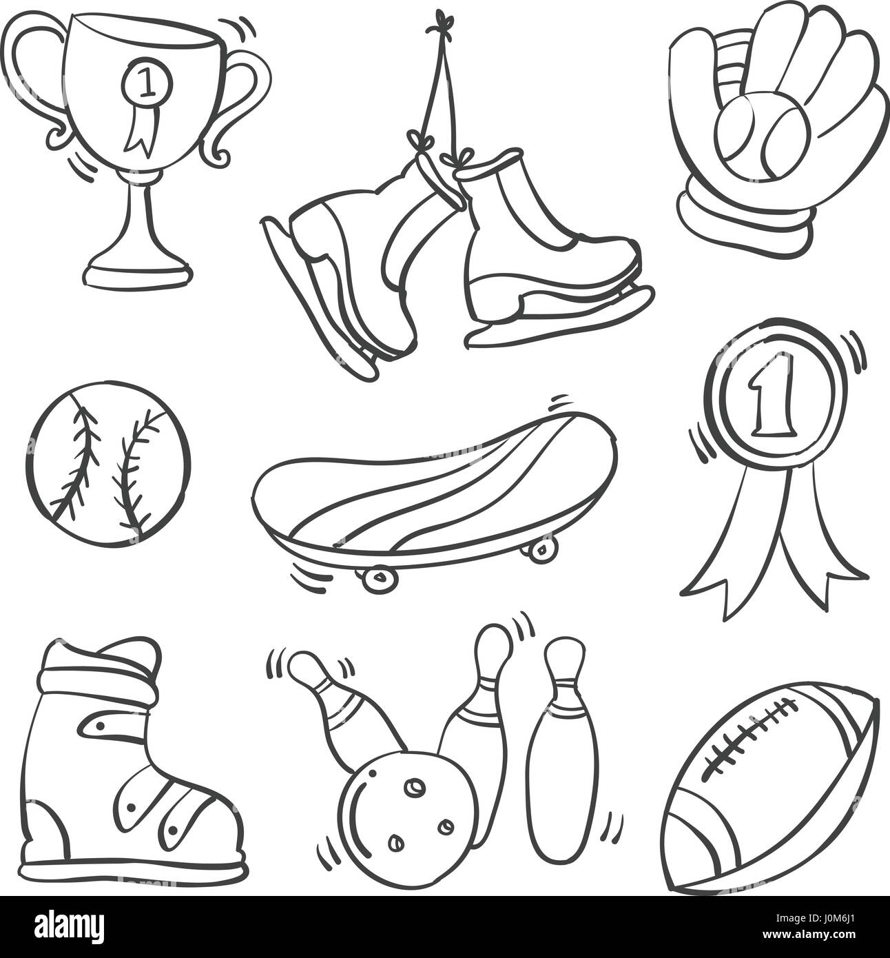 Collection sport equipment doodle hand draw Stock Vector Image & Art