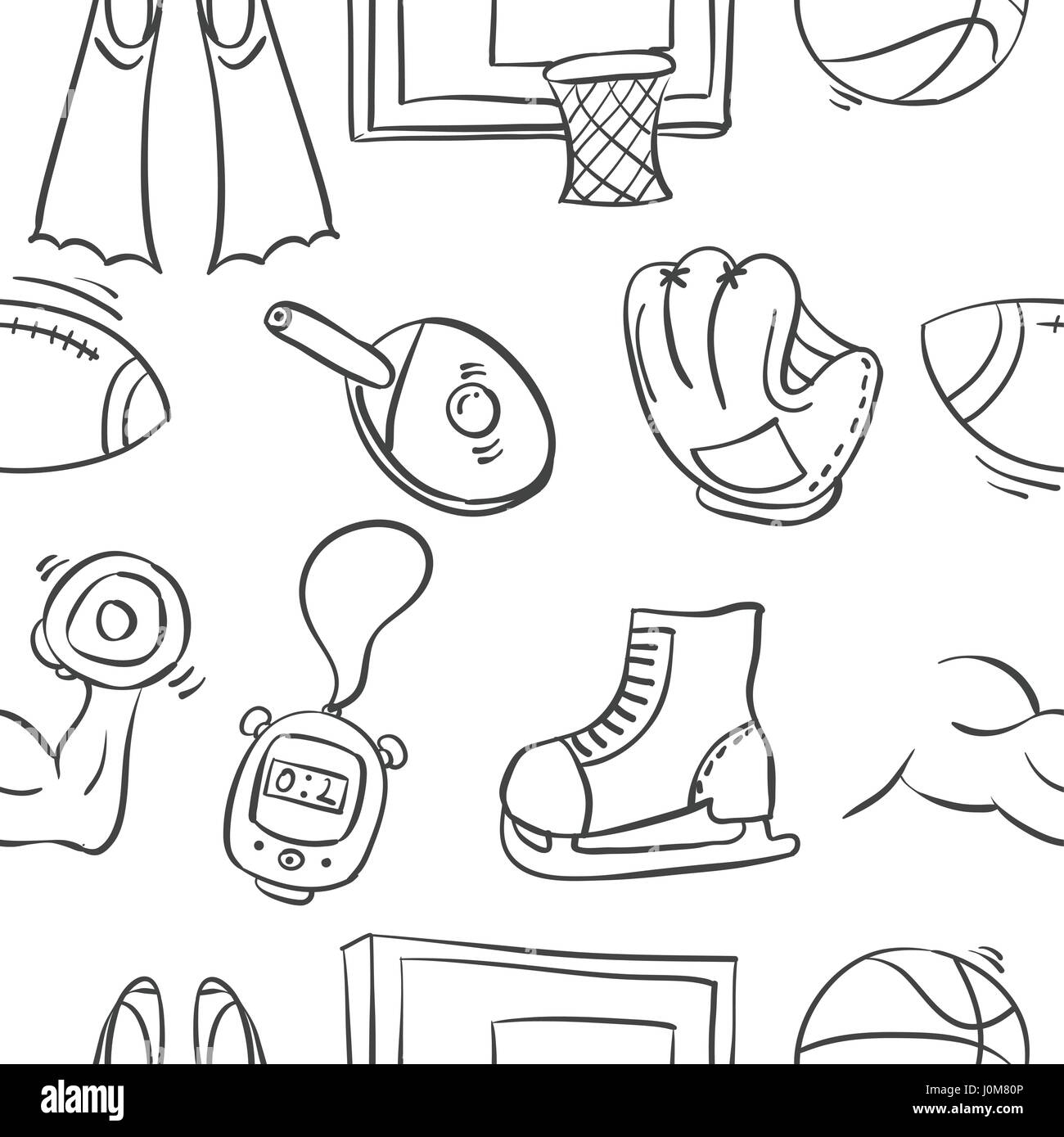 Doodle sport equipment style Black and White Stock Photos & Images - Alamy