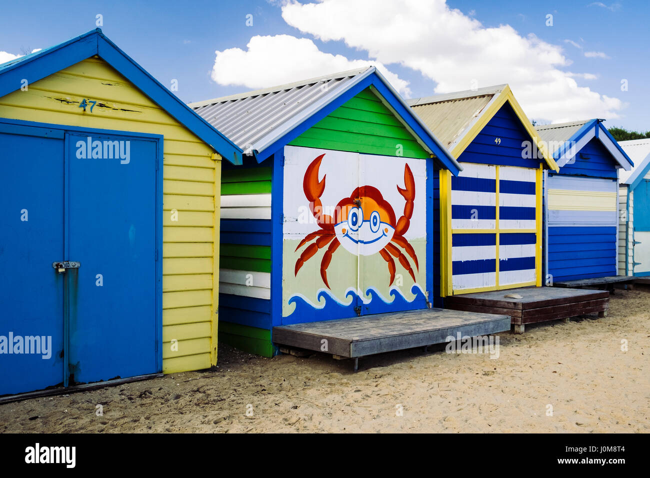 Painted bathing boxes at Middle Brighton beach, Melbourne, Australia