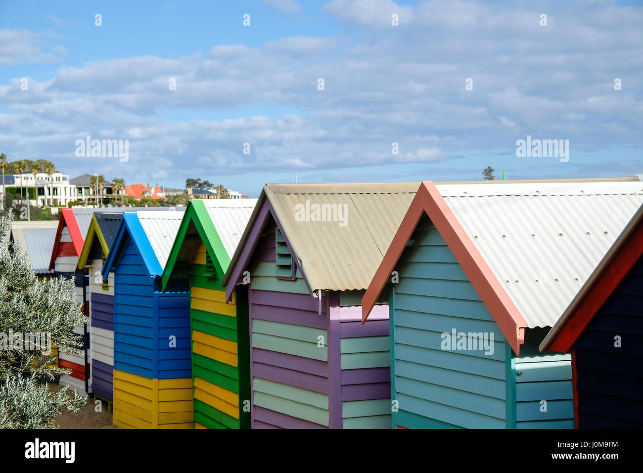 Painted bathing boxes at Middle Brighton beach, Melbourne, Australia Stock Photo
