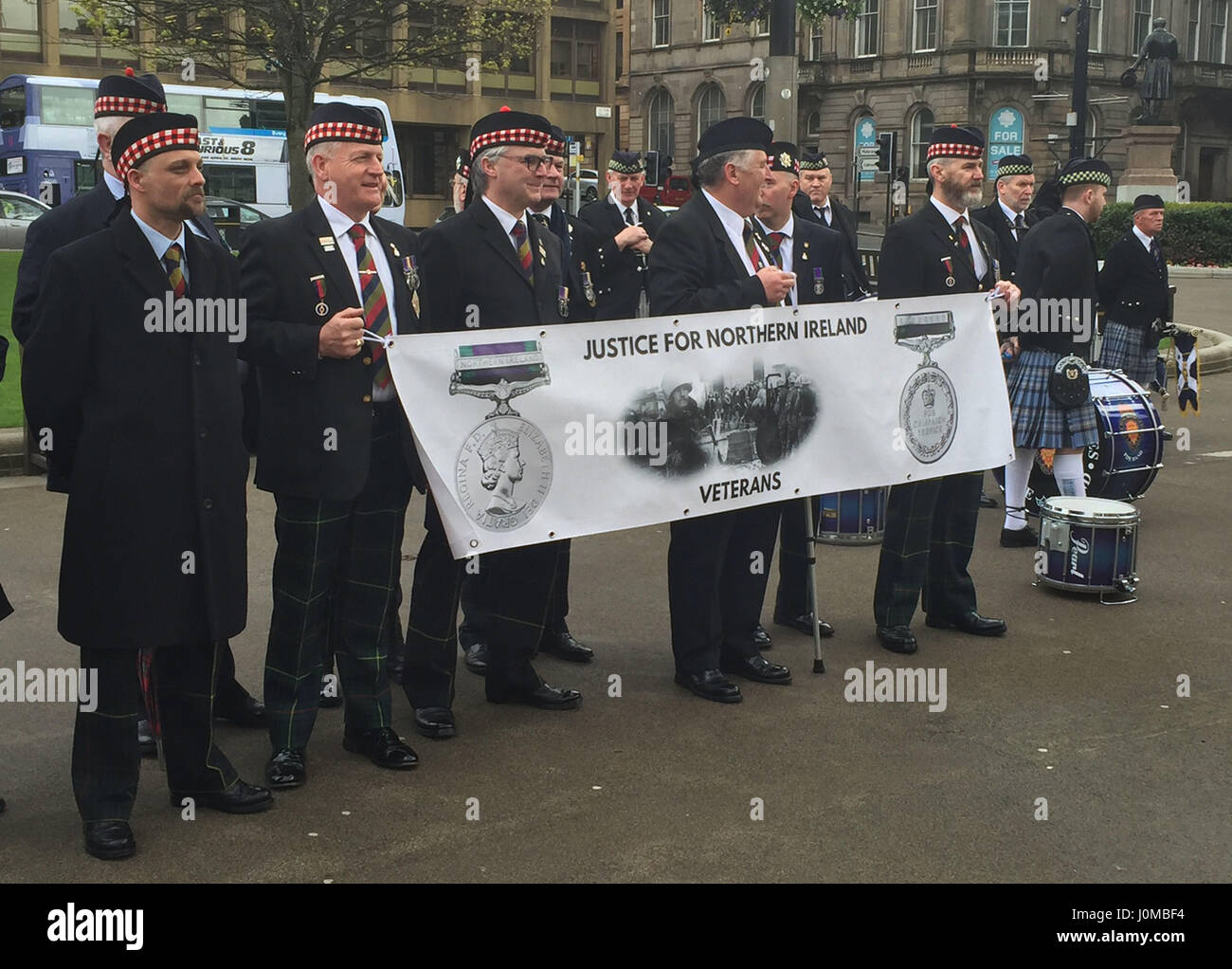 Scottish veterans at a military veterans' rally in George Square Glasgow, organised by Justice for Northern Ireland Veterans (JFNIV) which is seeking to highlight what it alleges is a legal witchhunt against former security members who served during the Troubles. Stock Photo