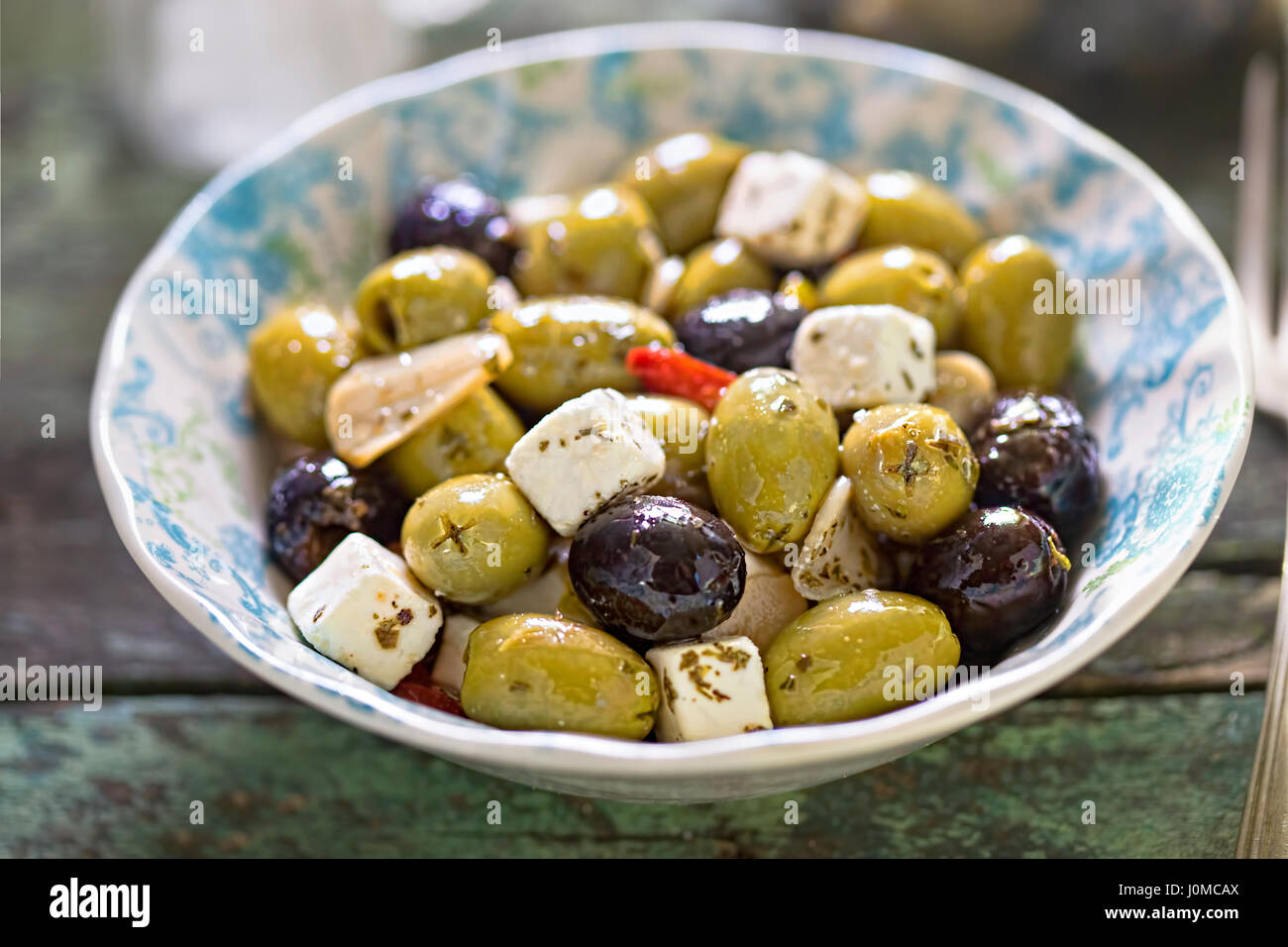 Black green olives with soft cheese Stock Photo Alamy