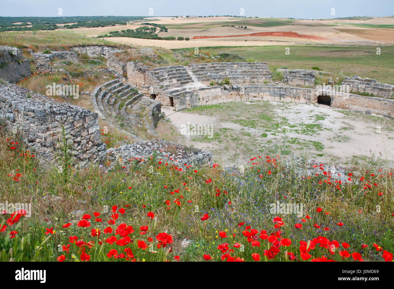 Roman amphitheatre. Segobriga Archaeological Park, Cuenca province, Castilla La Mancha, Spain. Stock Photo