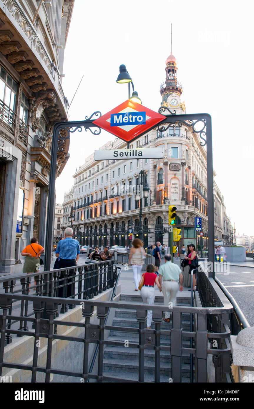 Metro Sevilla entrance. Madrid. Spain. Stock Photo