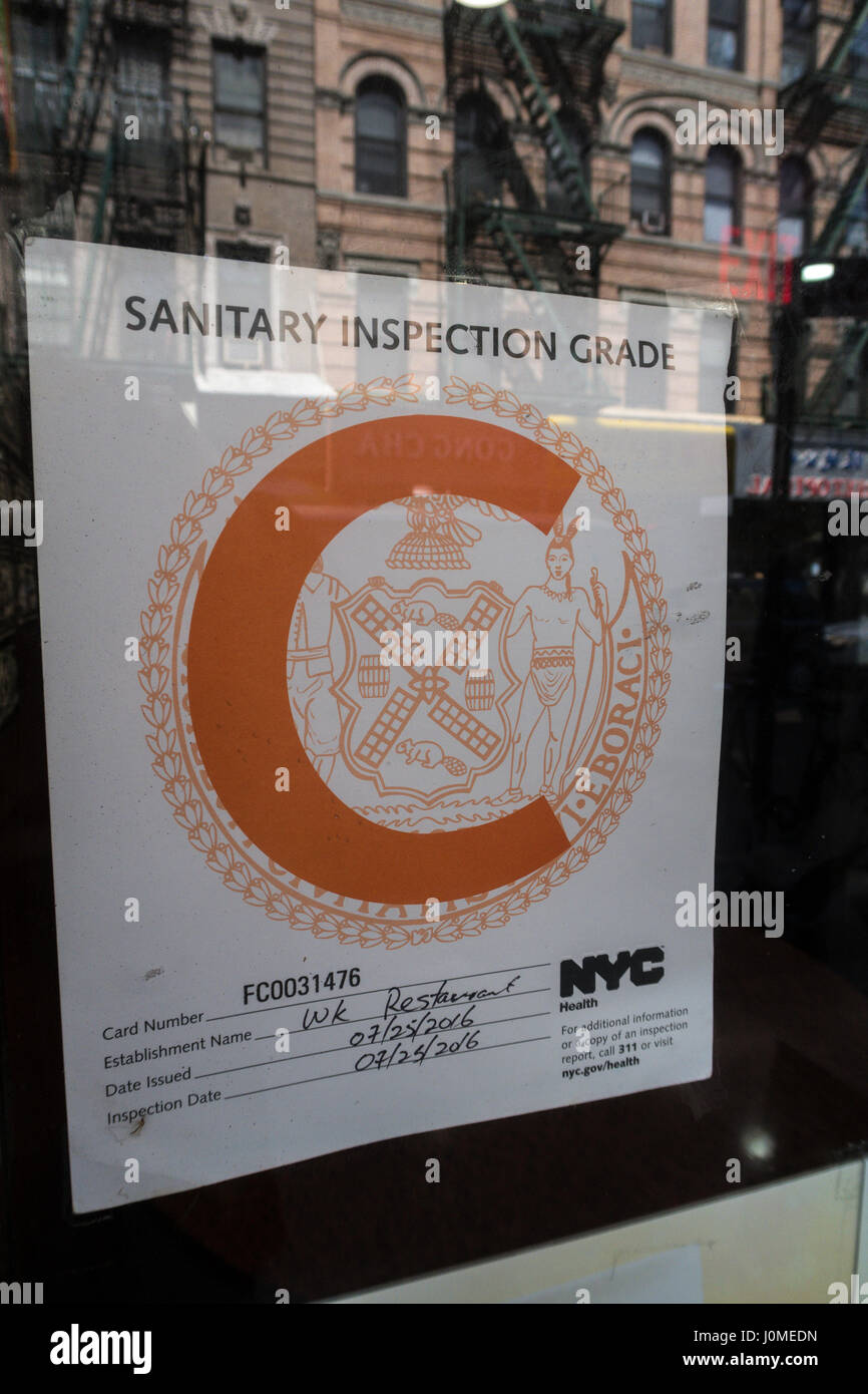 Restaurant Sanitary Rating Sign, NYC Stock Photo Alamy