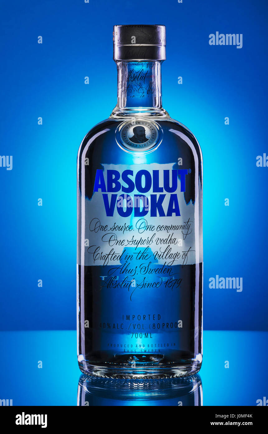 Absolut vodka on gradient background. Stock Photo