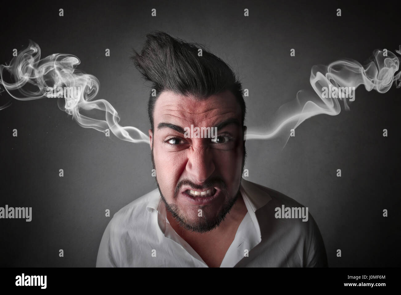 Mad man steaming Stock Photo