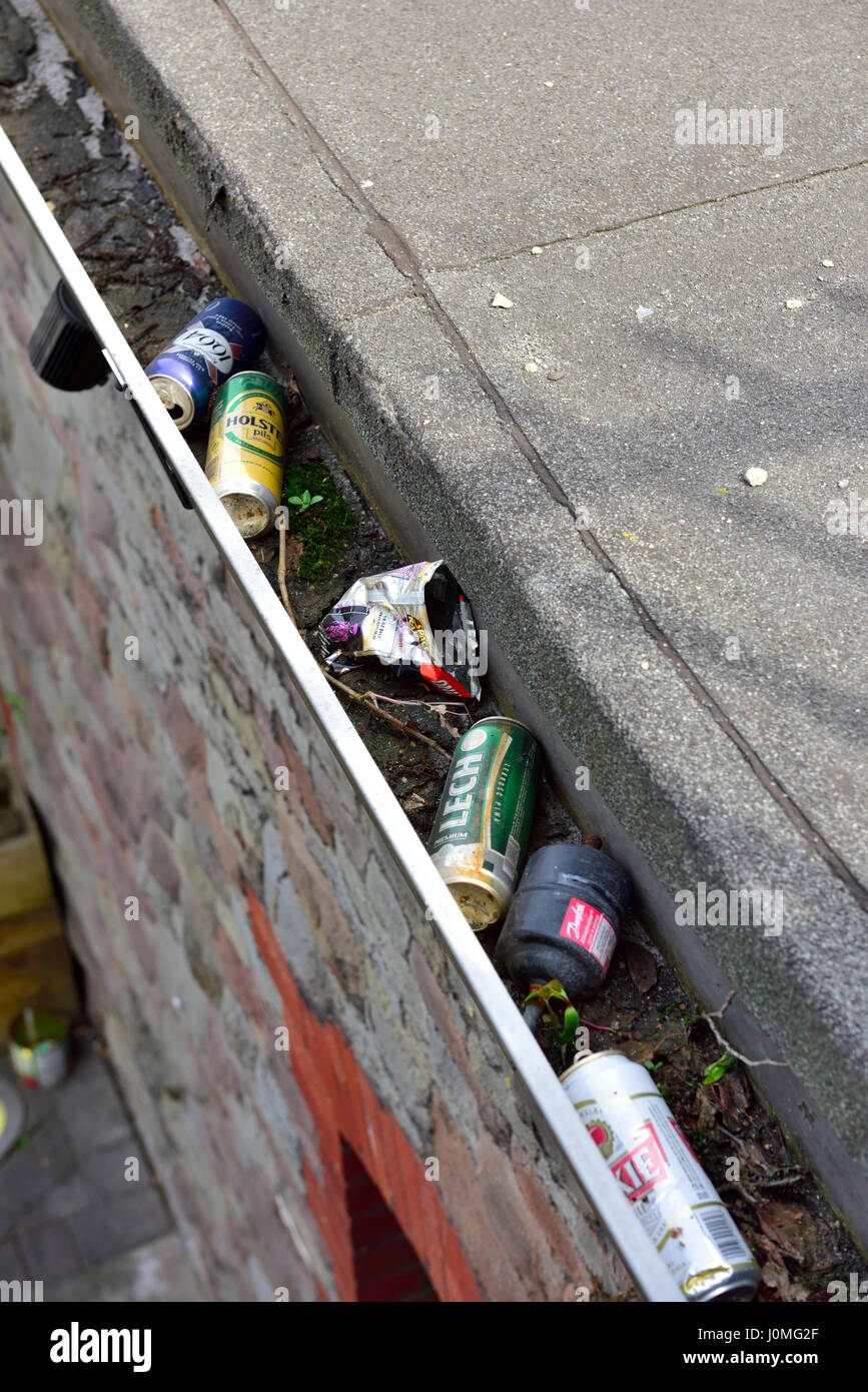 Rainwater gutter blocked with debris Stock Photo