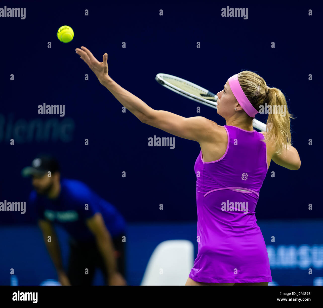 BIEL, SWITZERLAND - APRIL 13 : Camila Giorgi in action at the 2017 Ladies Open Biel WTA International tennis tournament Stock Photo