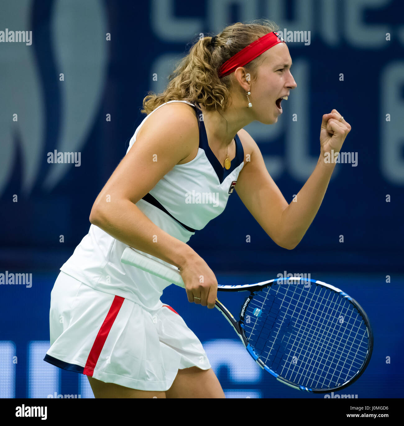 BIEL, SWITZERLAND - APRIL 12 : Elise Mertens in action at the 2017 Ladies  Open Biel WTA International tennis tournament Stock Photo - Alamy