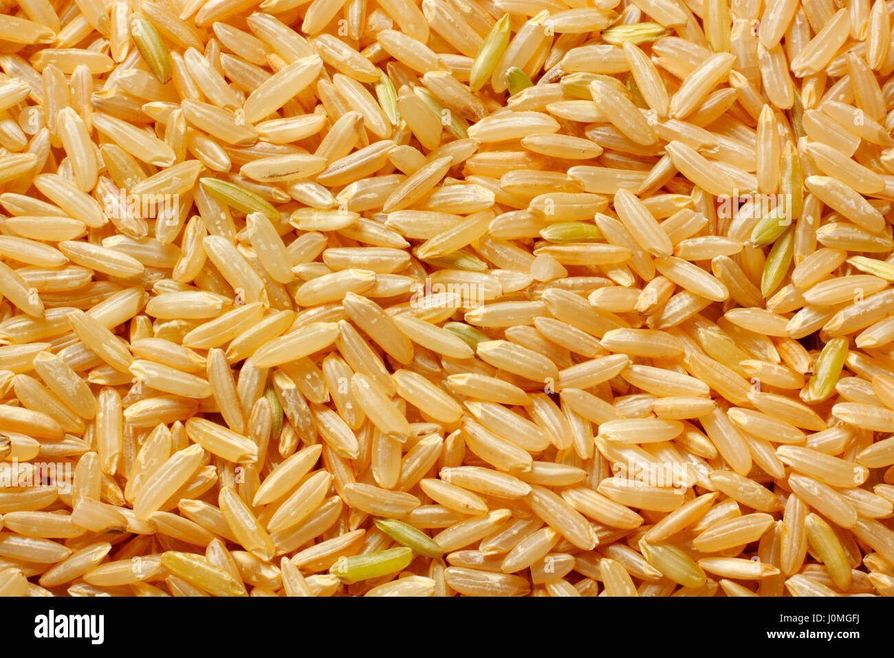 Brown rice grains close up. Full frame shoot. Stock Photo