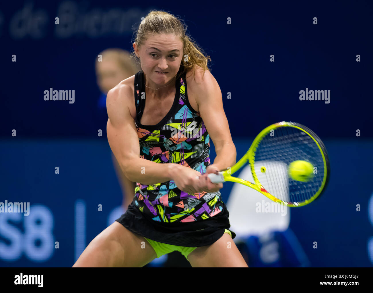 BIEL, SWITZERLAND - APRIL 9 : Aliaksandra Sasnovich in action at the 2017  Ladies Open Biel WTA International tennis tournament Stock Photo - Alamy