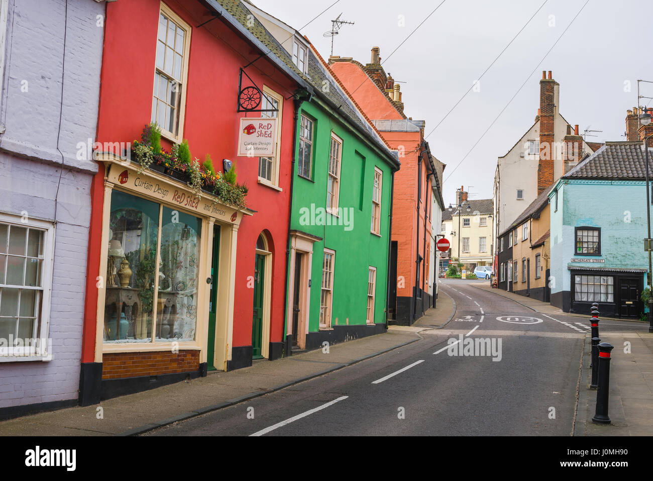 Bungay UK, view of shops and property lining Bridge Street in the centre of the market town of Bungay, Suffolk, England, UK Stock Photo