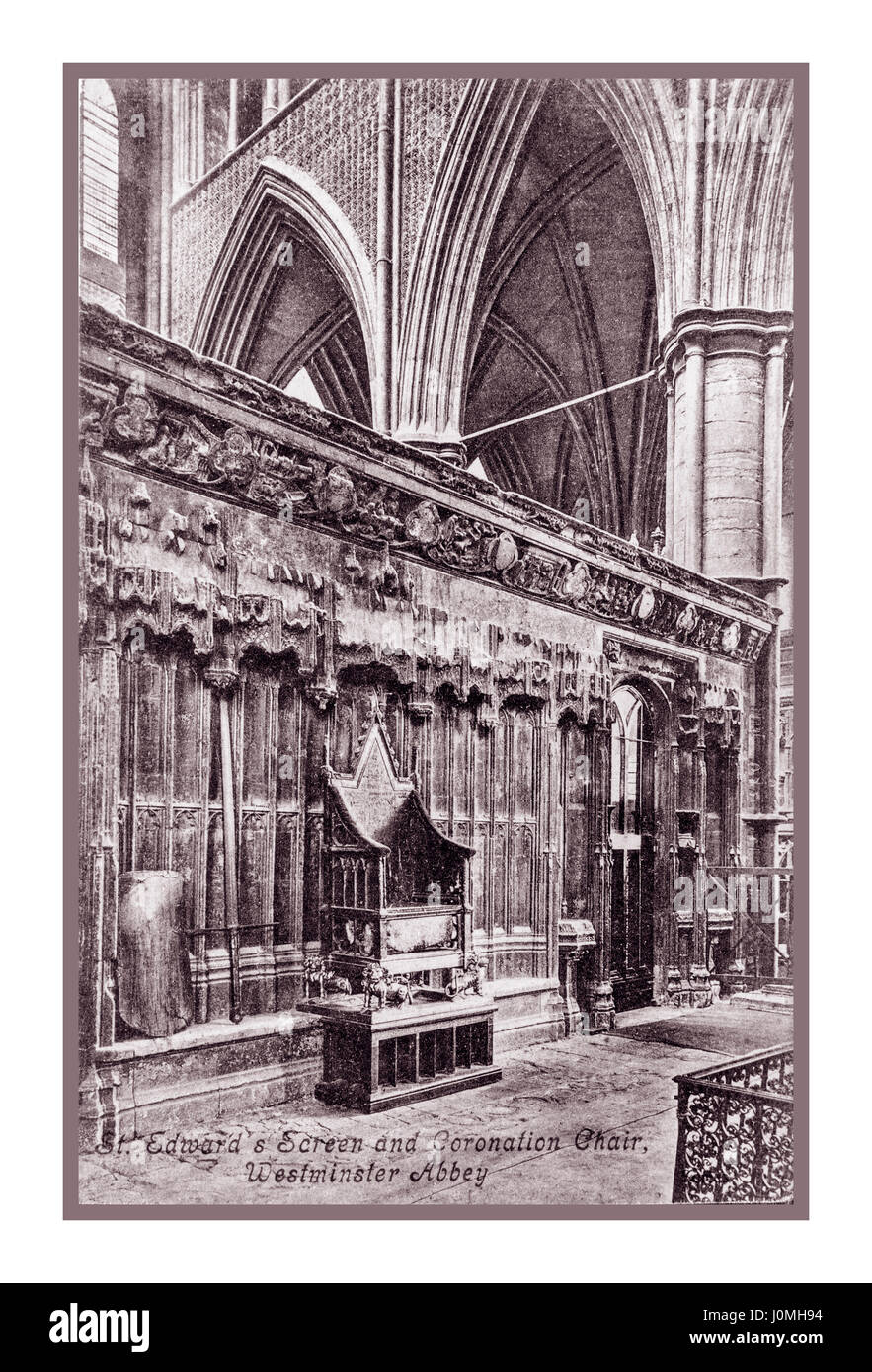 1930's photograph of 'Edwards Screen' and 'Coronation Chair' Westminster Abbey London Stock Photo