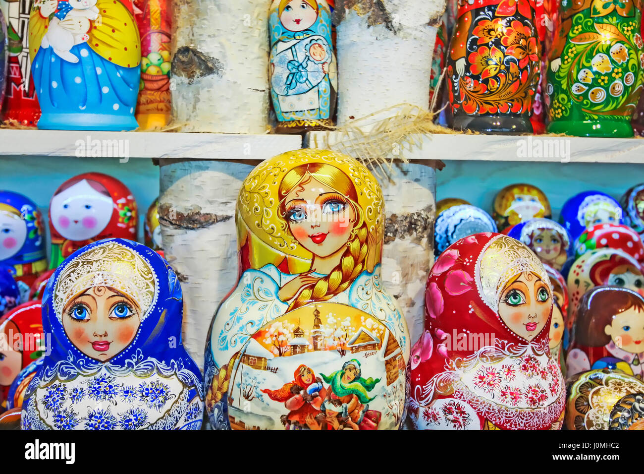 Several Russian traditional matryoshka dolls Stock Photo