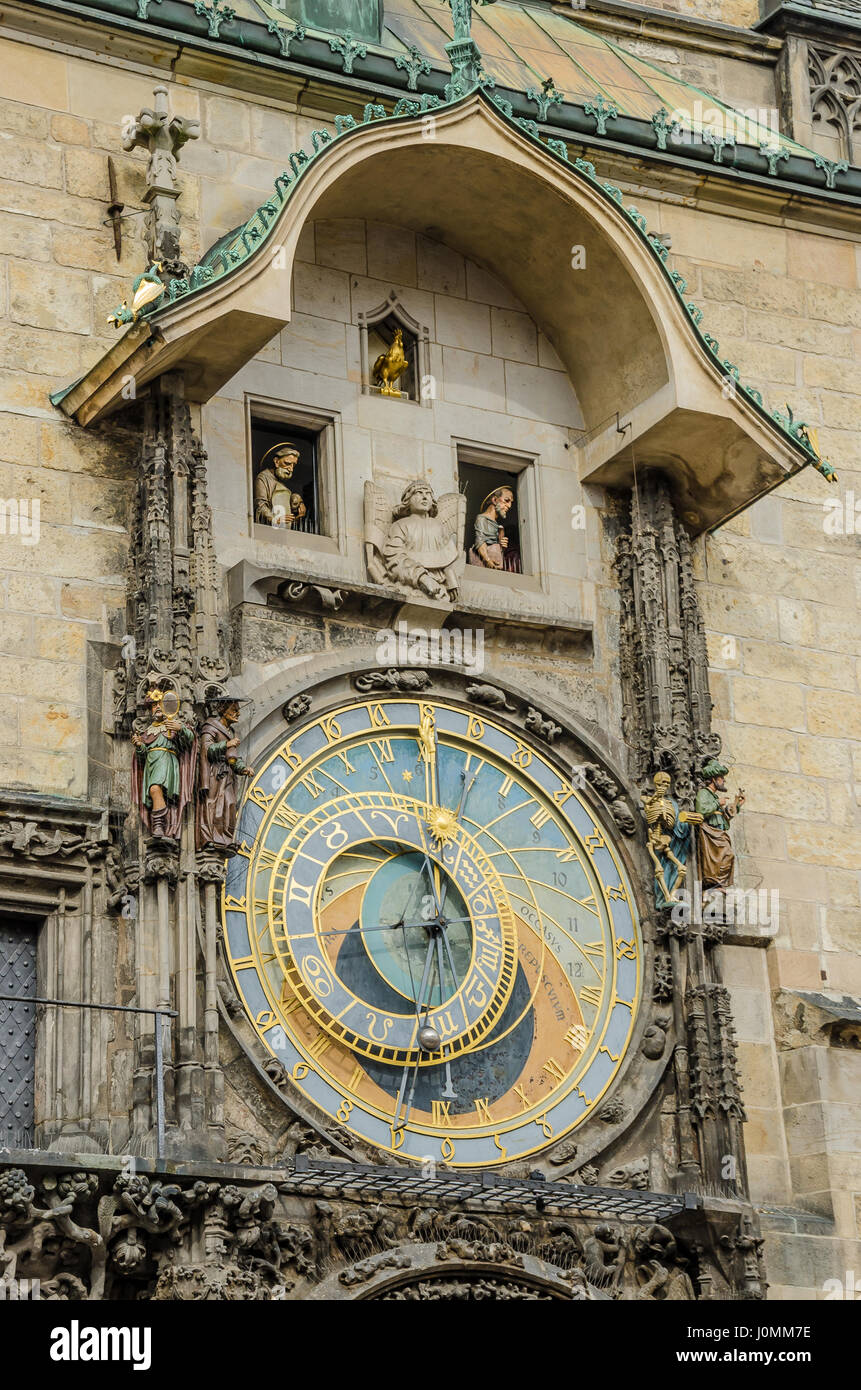 The Prague astronomical clock was installed in 1410, making it the third-oldest astronomical clock in the world and the oldest one still operating. Stock Photo