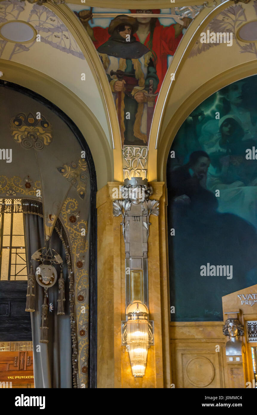 Municipal House in Prague is the city's foremost Art Nouveau building, and one of the finest in Europe. Stock Photo