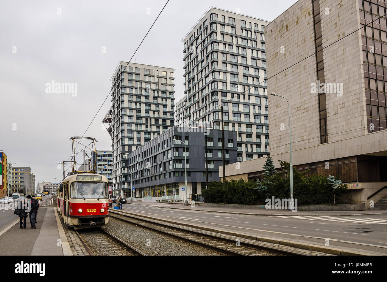 The Prague tramway (streetcar) network is the largest such network in the Czech Republic. Stock Photo