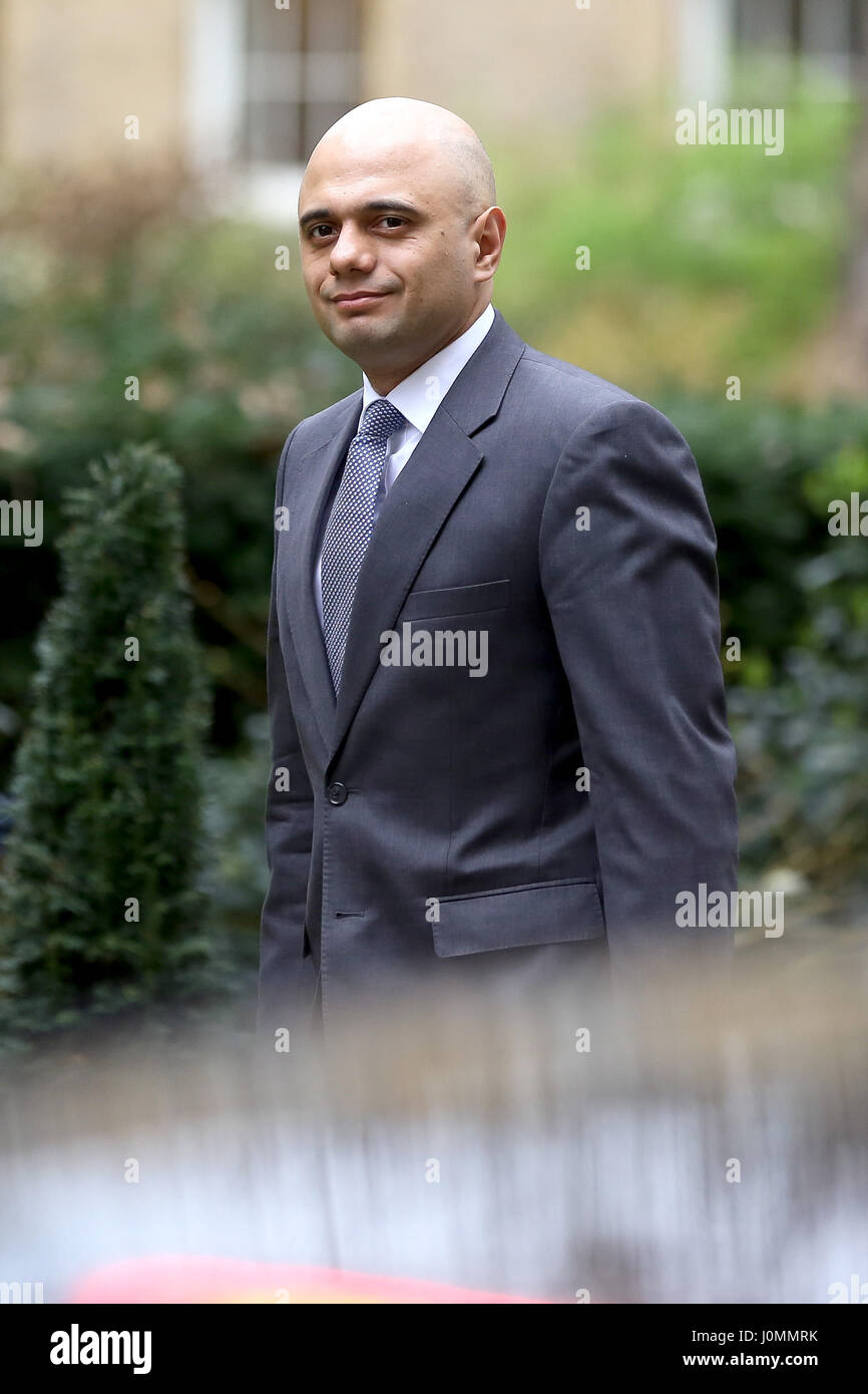 Sajid Javid, Secretary of State for Communities and Local Government, arriving for the weekly Cabinet meeting at 10 Downing Street, London.  Featuring: Sajid Javid Where: London, United Kingdom When: 14 Mar 2017 Stock Photo