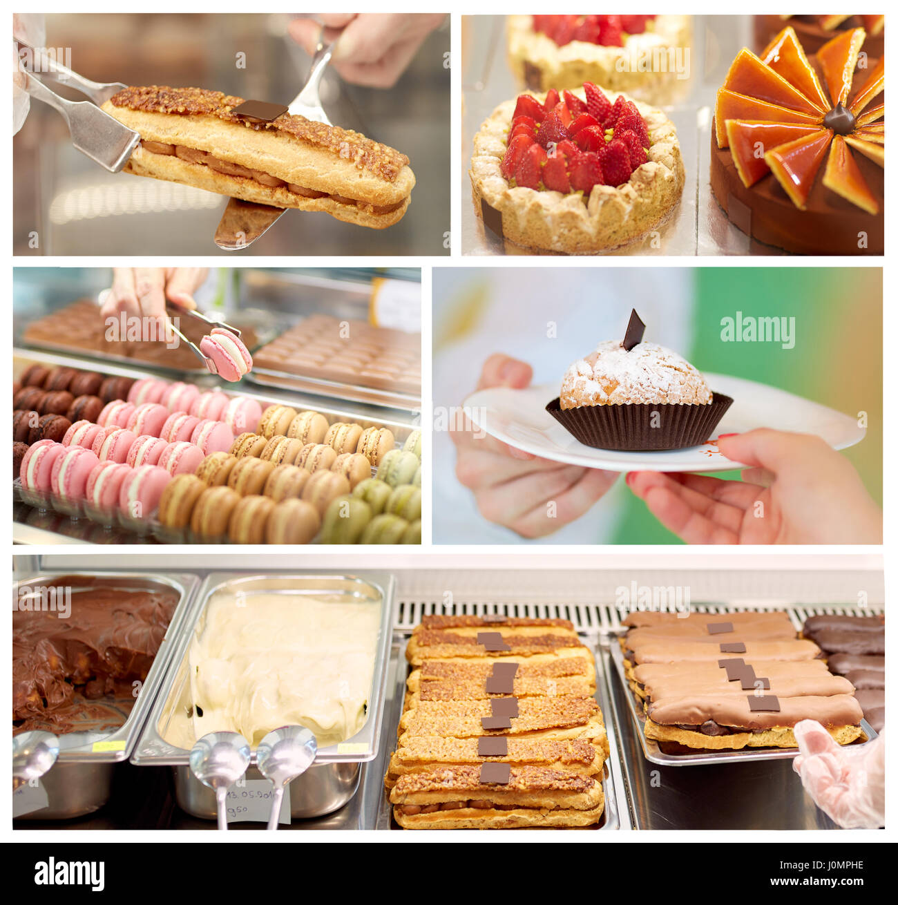 Sweets in pastry shop, collage Stock Photo