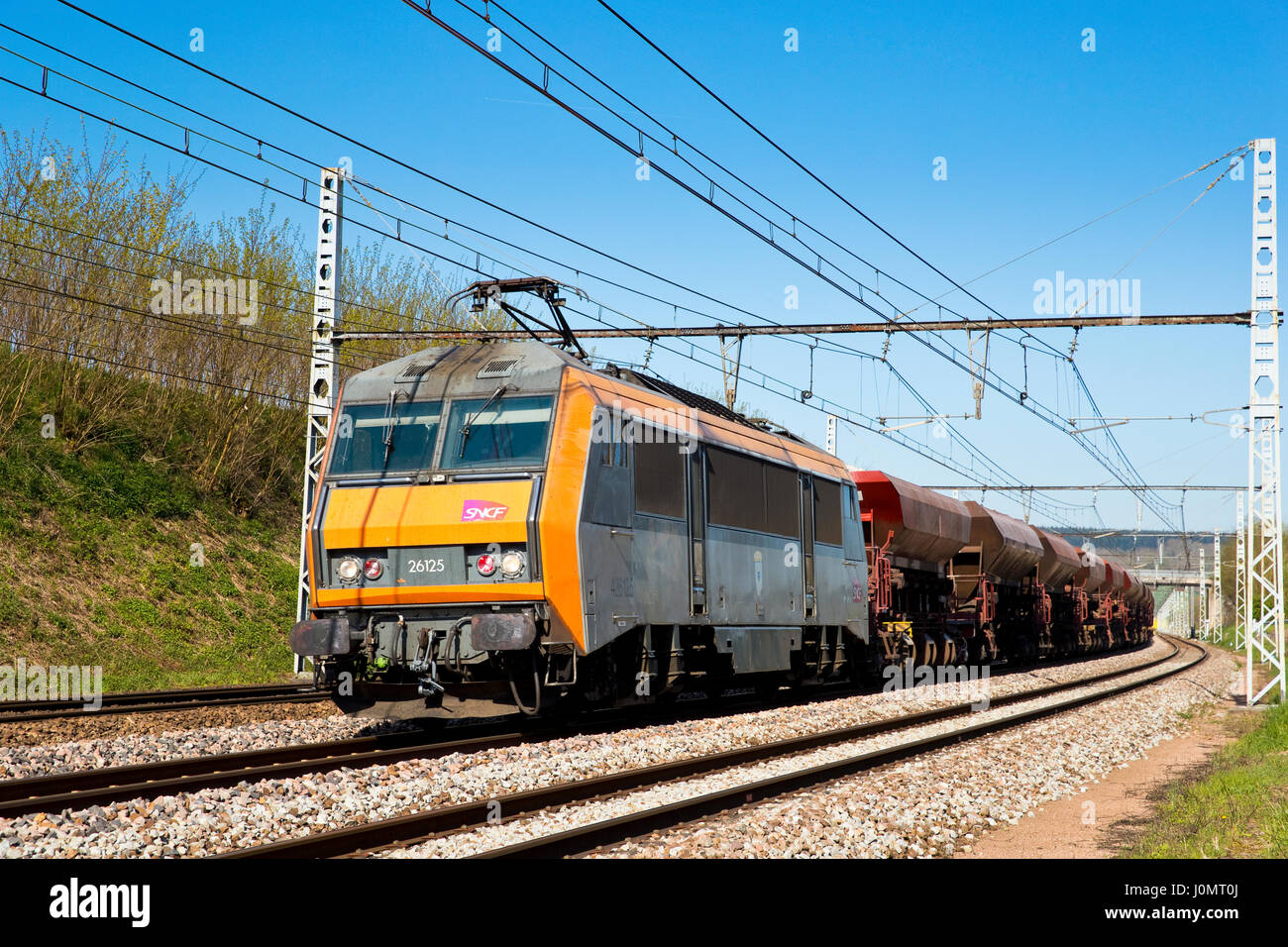 Freight train SNCF crossing Burgundy, France Stock Photo Alamy