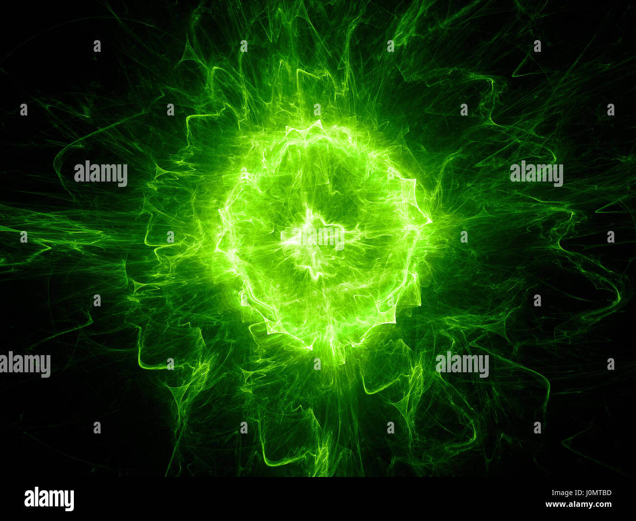 Green glowing fireball lightning , computer generated abstract background, 3D rendering Stock Photo