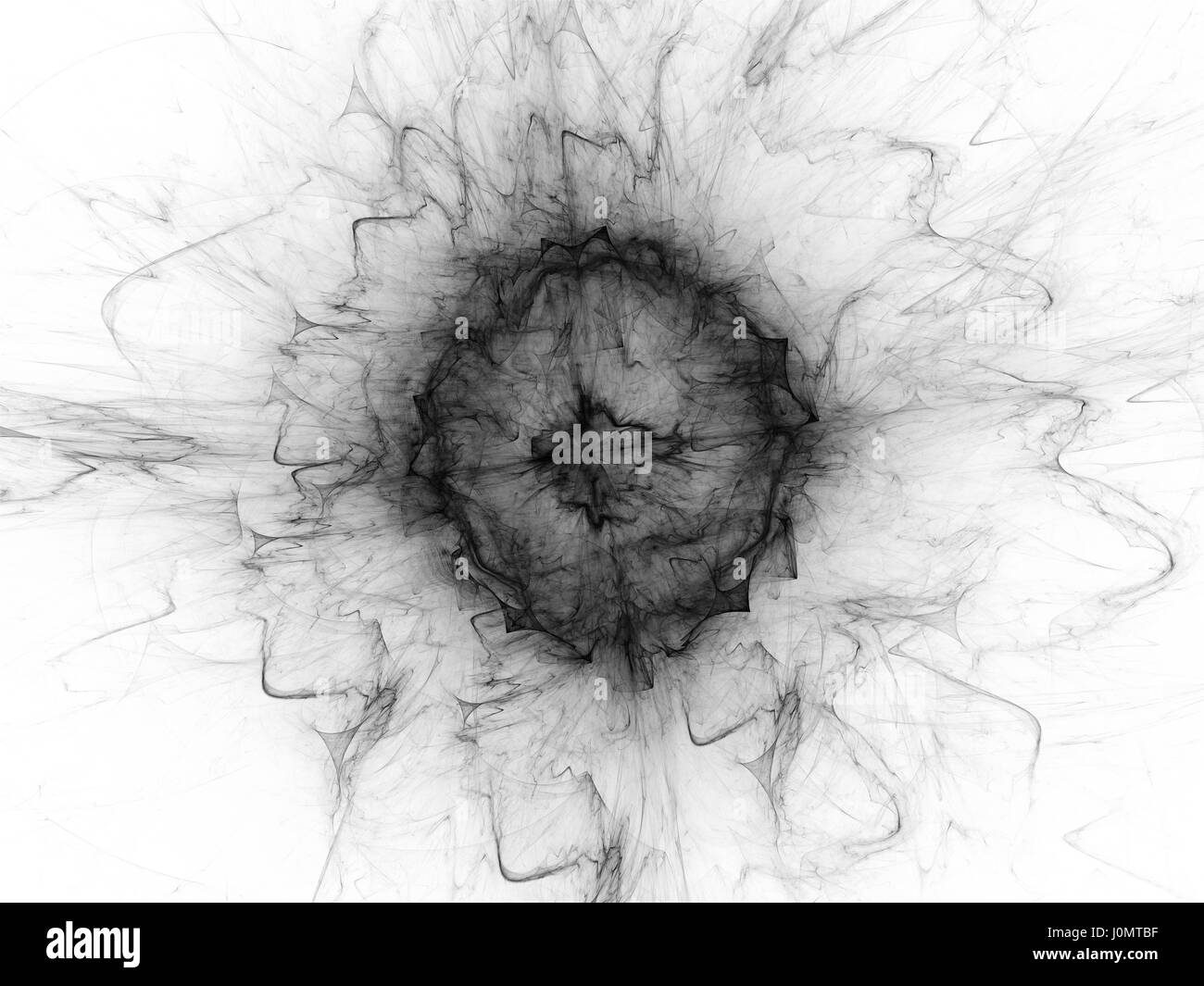Fireball lightning in space inverted intensity map, black and white, computer generated abstract background, 3D rendering Stock Photo