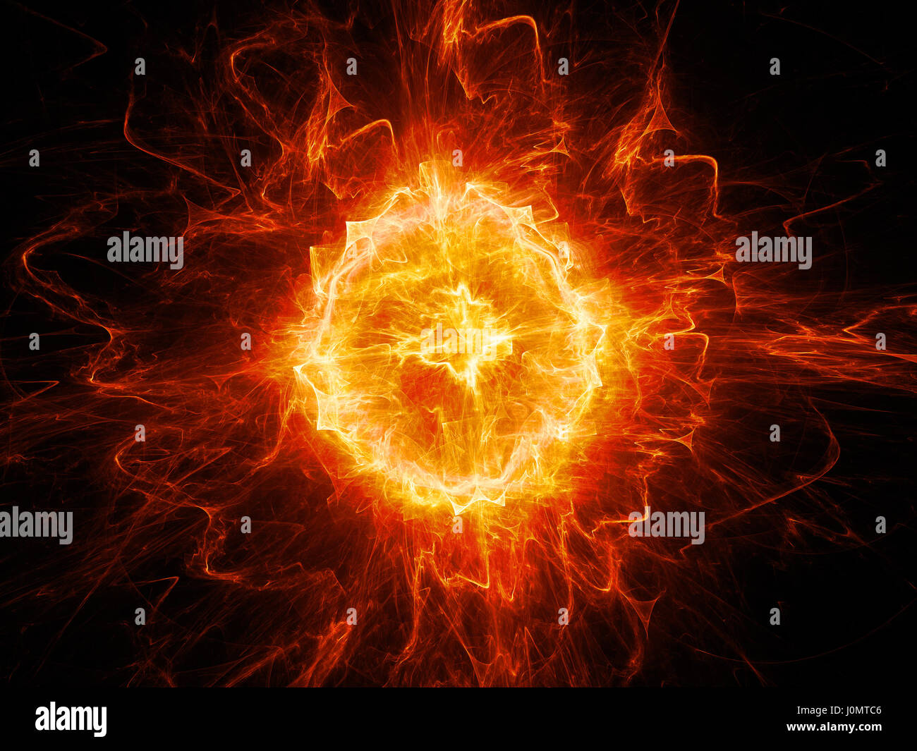 Red glowing fiery fireball lightning , computer generated abstract background, 3D rendering Stock Photo