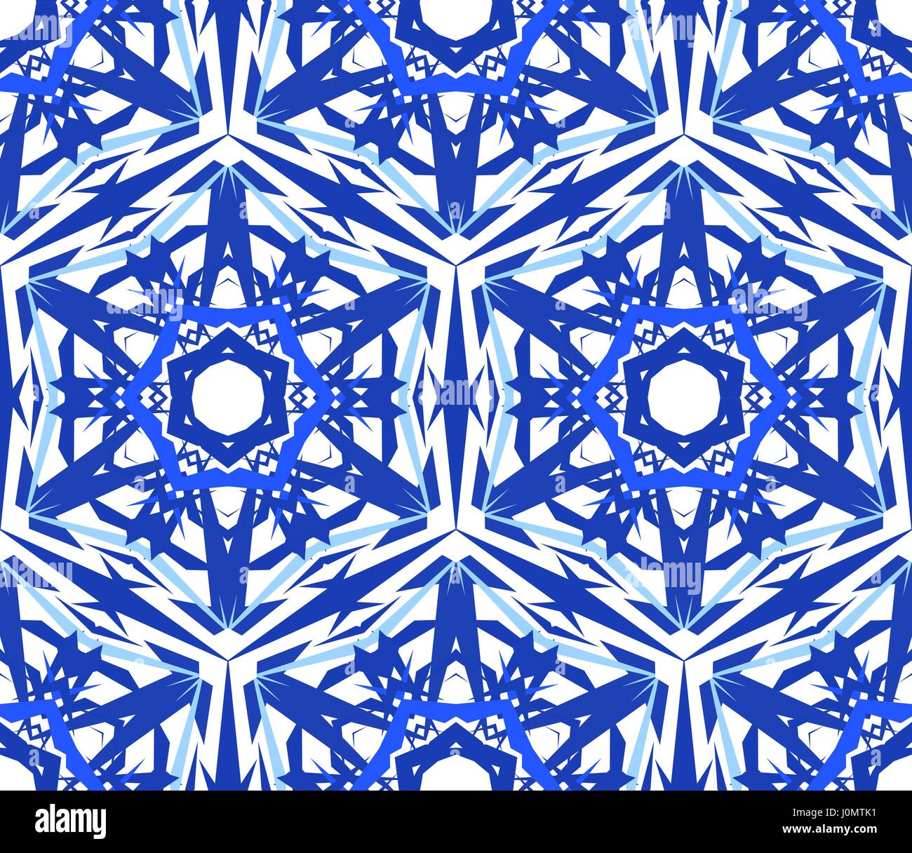 Kaleidoscopic Pattern Blue Star Flower Stock Vector