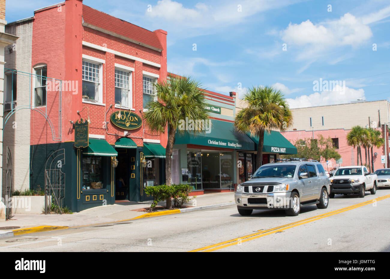 Deland Florida New York Avenue shops and Boston Coffee House in downtown  small town Stock Photo - Alamy