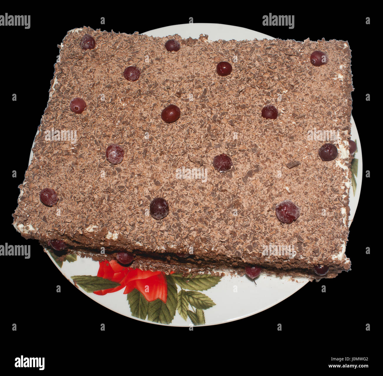 chocolate cake on plate isolated on white background Stock Photo - Alamy