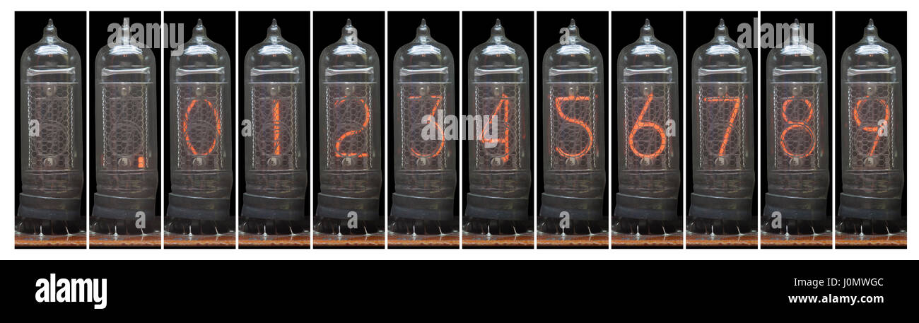 vacuum tubes set with various digits Stock Photo