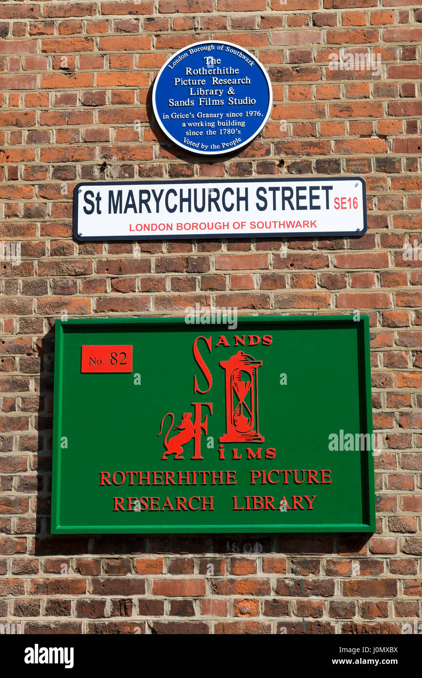 Rotherhithe Picture Research Library & Sands Film Studio, St Marychurch Street, Southwark, London, England, UK. Stock Photo