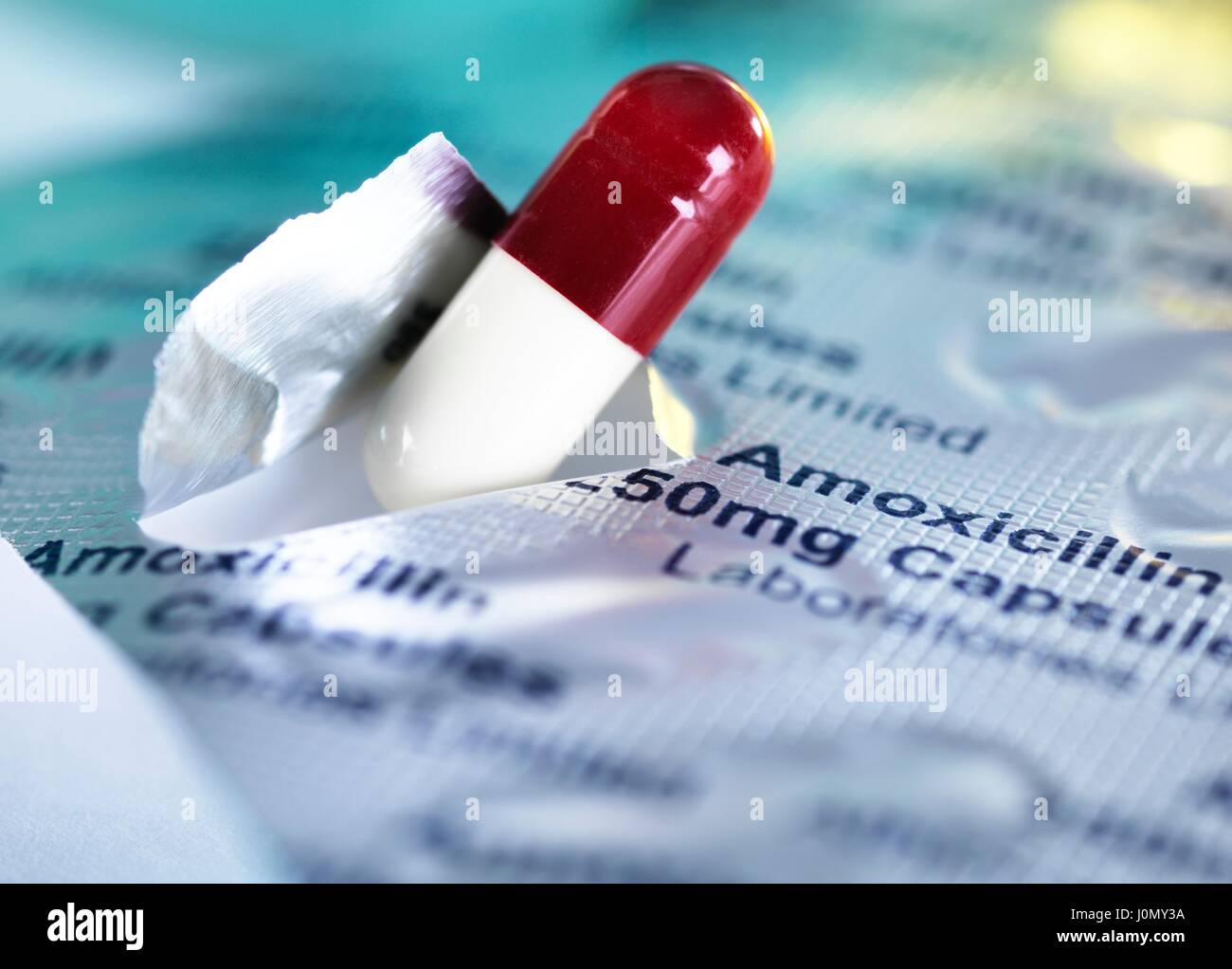 Amoxicillin antibiotic drug capsules. Stock Photo
