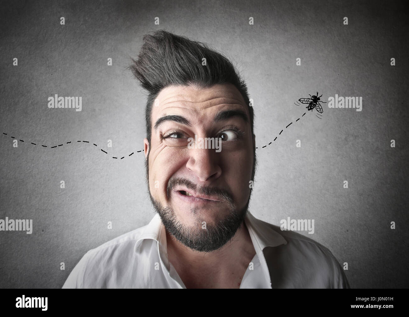 Fly going through man's head Stock Photo Alamy