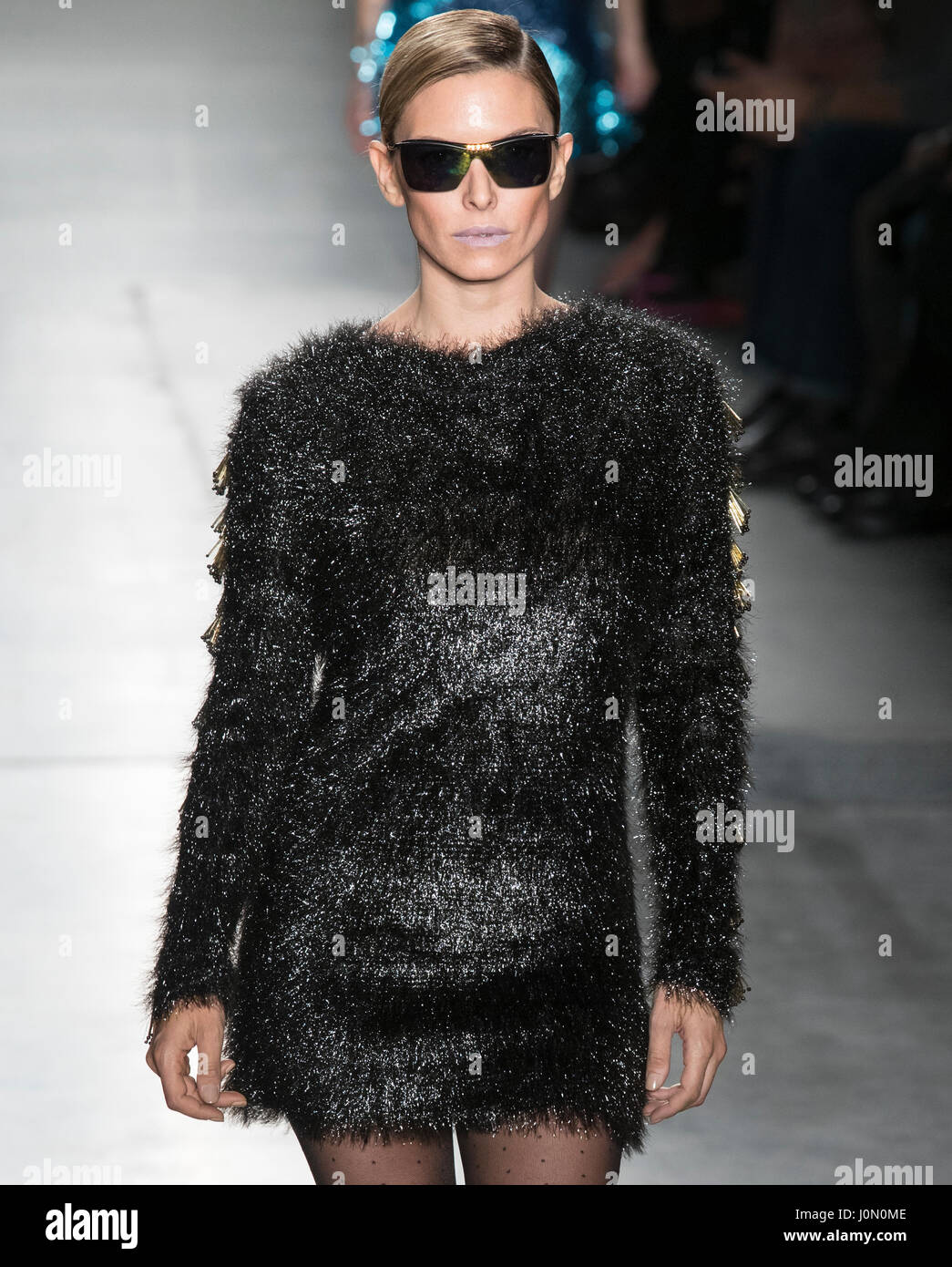 NEW YORK, NY - FEBRUARY 12, 2017: Sofia Zamolo walks the runway at the Custo Barcelona Fall Winter 2017 fashion show during New York Fashion Week at P Stock Photo