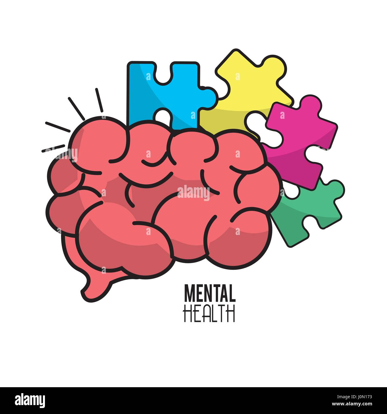 mental health brain with puzzle tokens Stock Vector