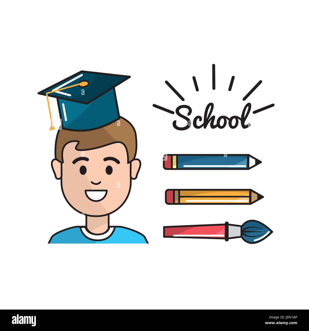 student with pencils and paint brush school tools Stock Vector Image ...