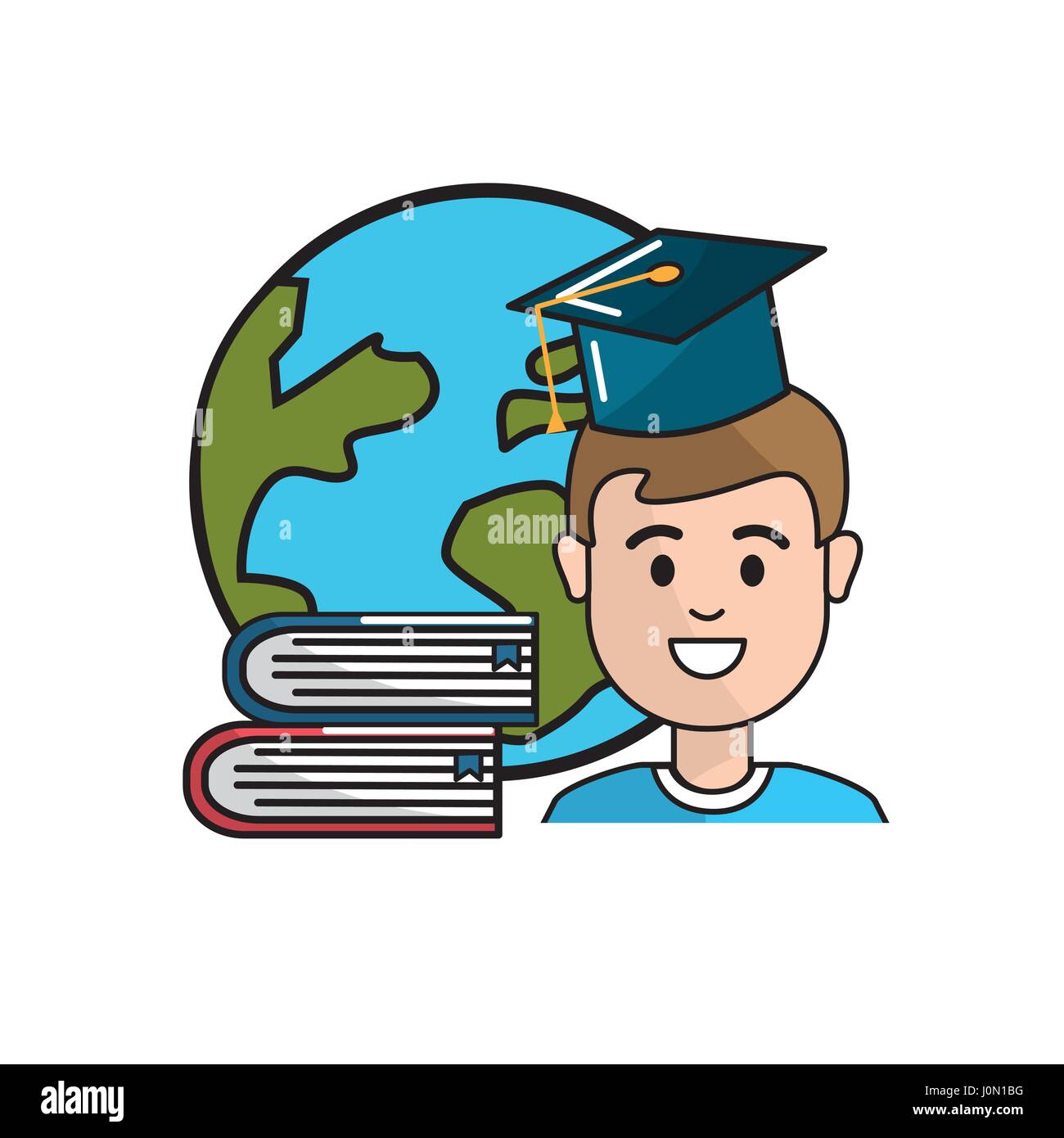 student with hat graduation, global planet and books Stock Vector Image ...
