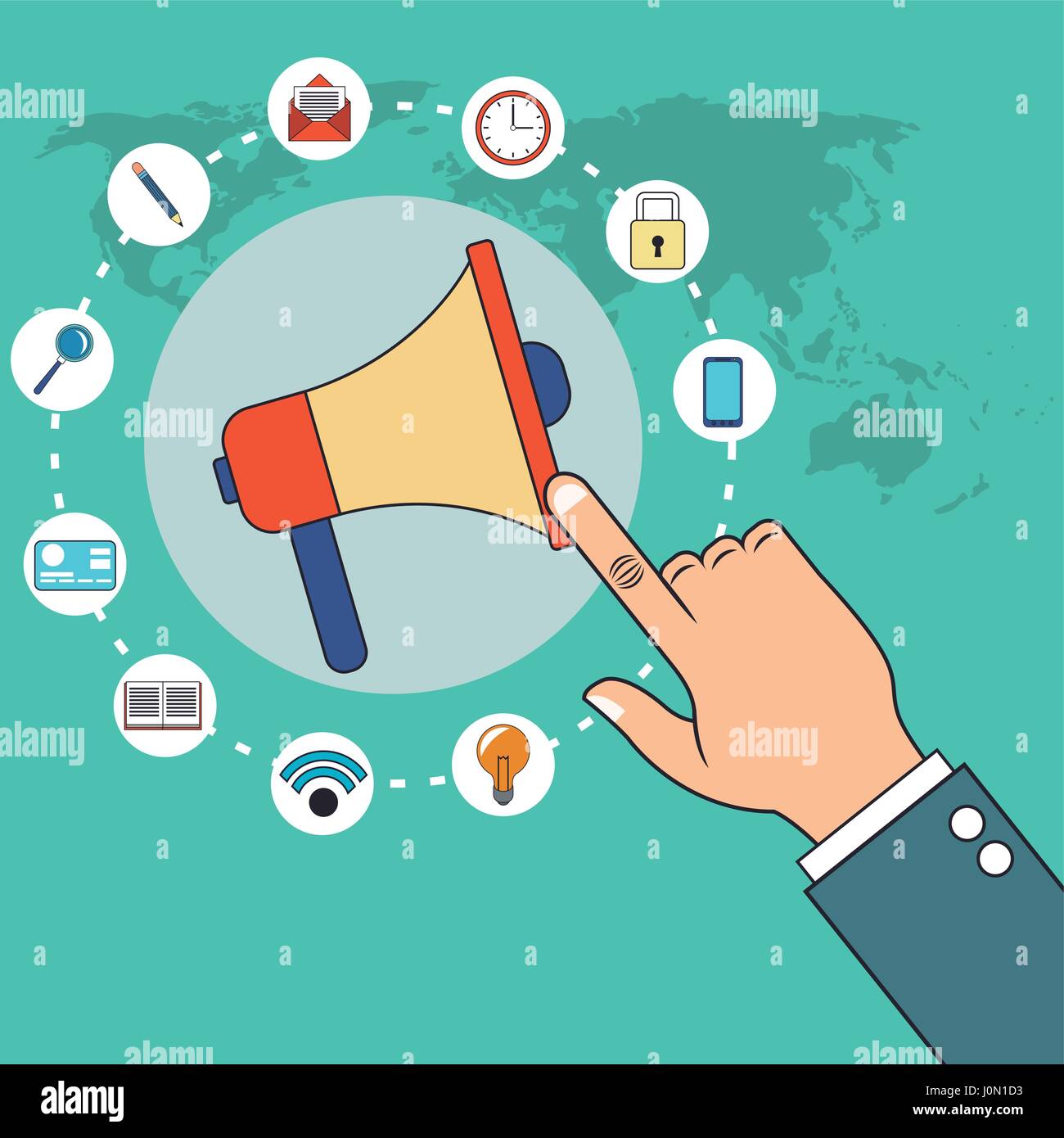 Digital Marketing Hand With Loudspeaker World Stock Vector Image Art 