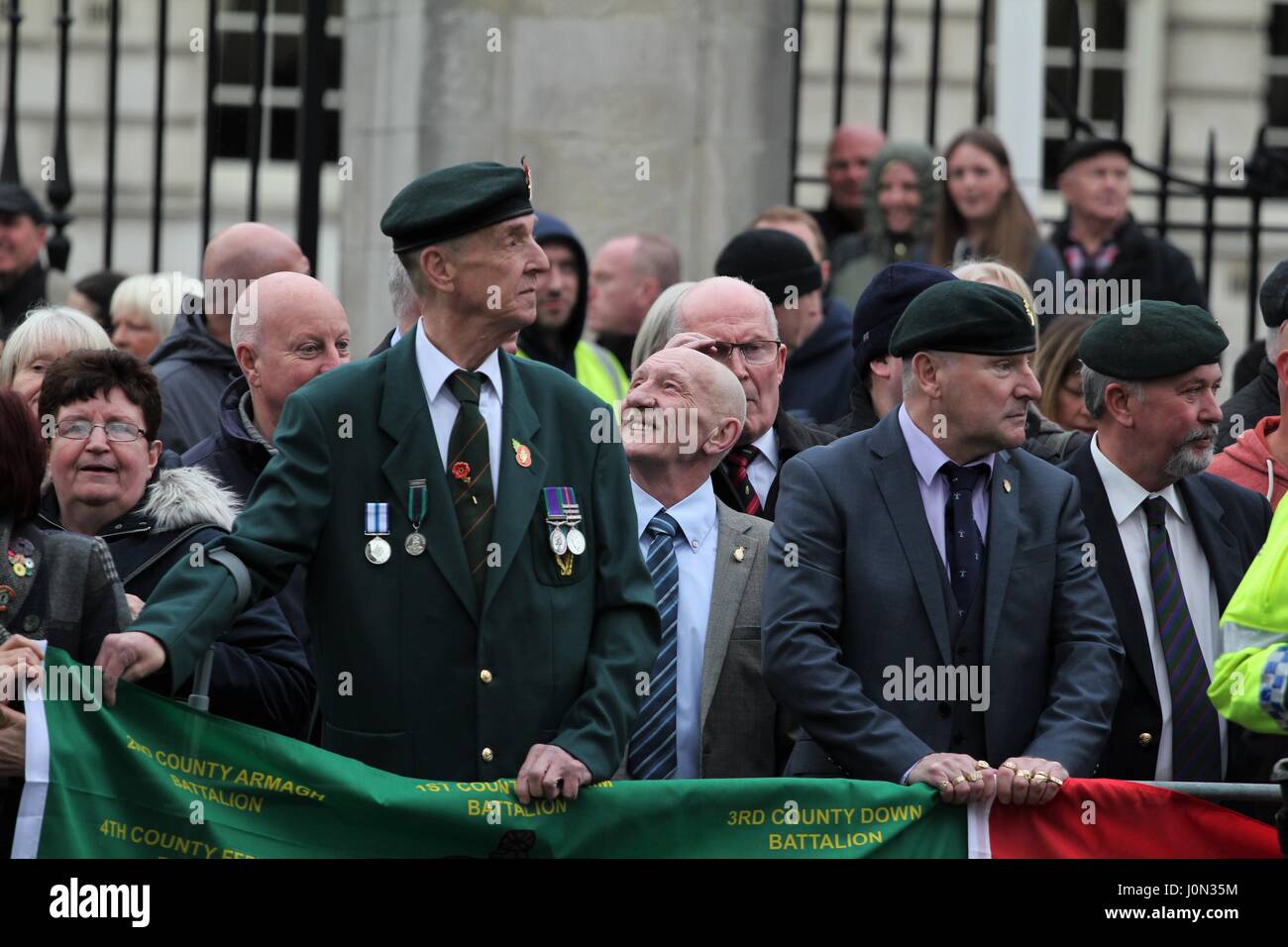 Belfast, UK. 14th Apr, 2017. A number of military veterans where present at a rally in Belfast Credit: Conall Kearney/Alamy Live News Stock Photo