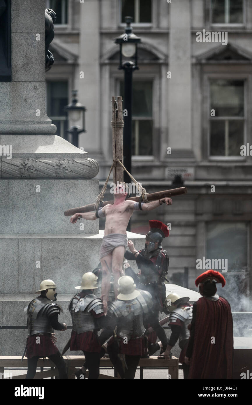 London, UK. 14th April, 2017. The Passion of Jesus play by the Wintershall Charitable Trust in Trafalgar Square on Good Friday. © Guy Corbishley/Alamy Live News Stock Photo