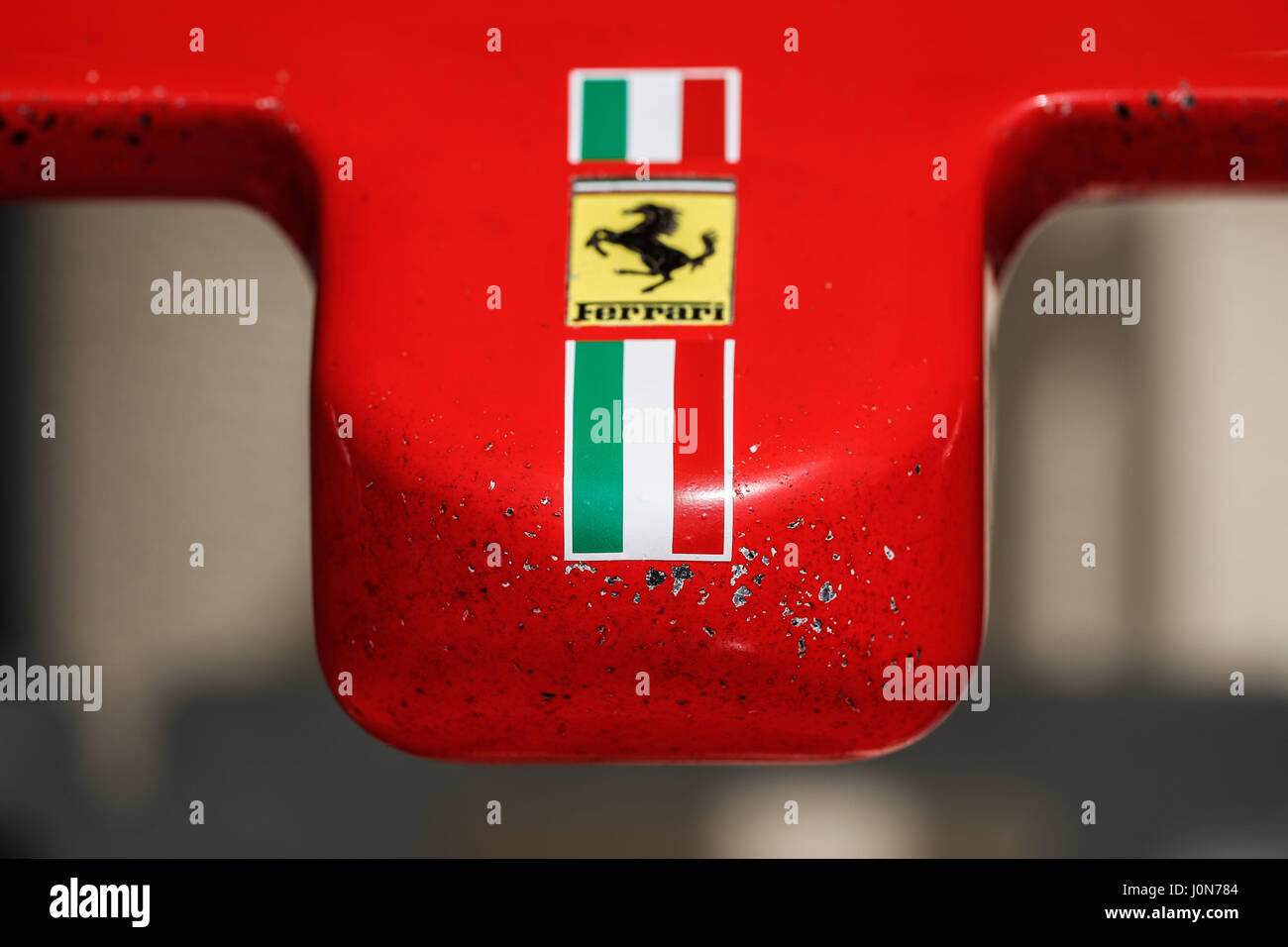 Sakhir, Bahrain. 14th Apr, 2017. Motorsports: FIA Formula One World Championship 2017, Grand Prix of Bahrain, Ferrari Front of F1 Car Spoiler 14.04.2017. | usage worldwide Credit: dpa/Alamy Live News Stock Photo