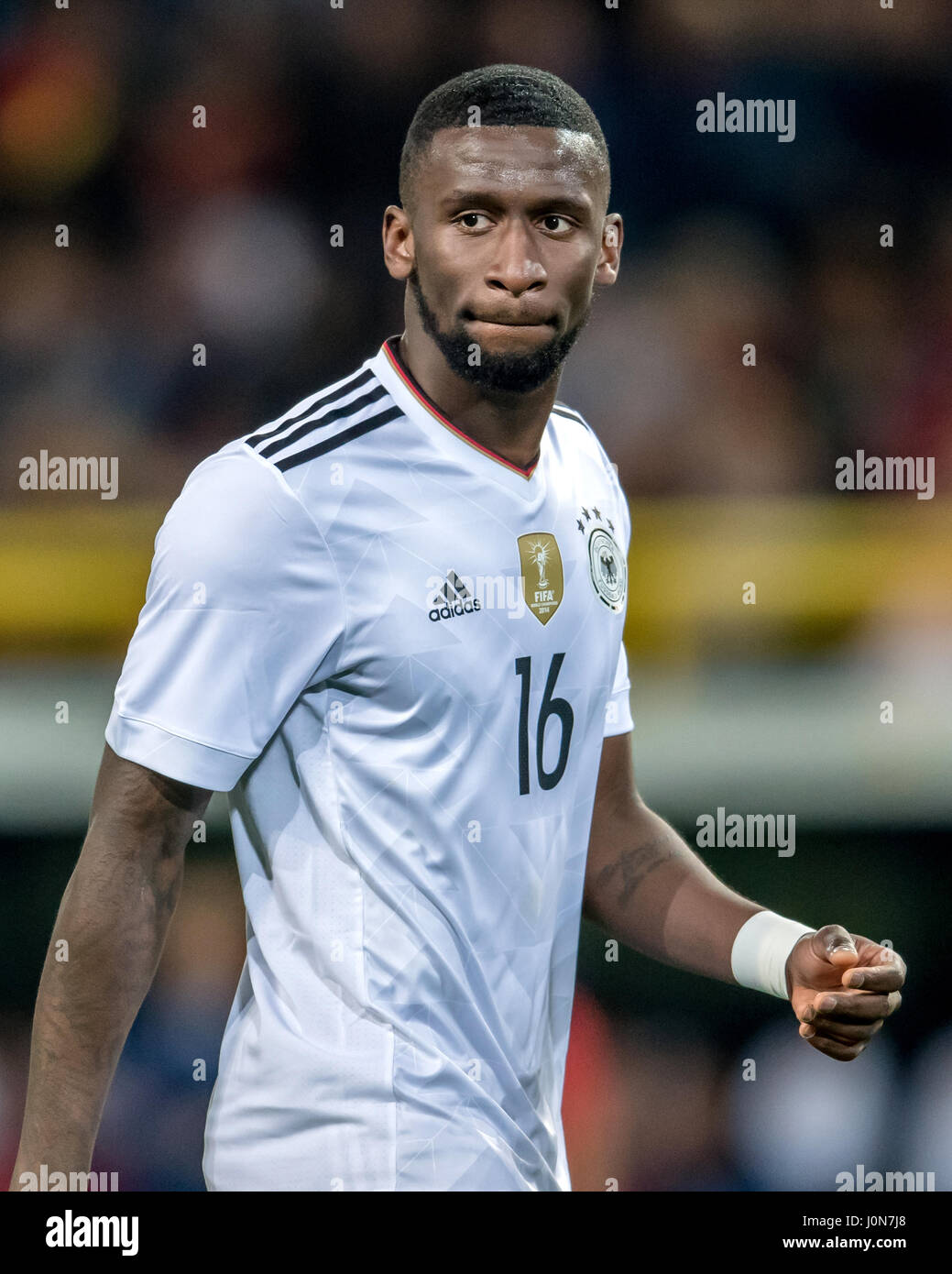 Germany's Antonio Ruediger in action during the national soccer match between Germany and England in the Signal Iduna Park, Dortmund, Germany, 22 March 2017. -NO WIRE SERVICE- Photo: Thomas Eisenhuth/dpa-Zentralbild/ZB Stock Photo