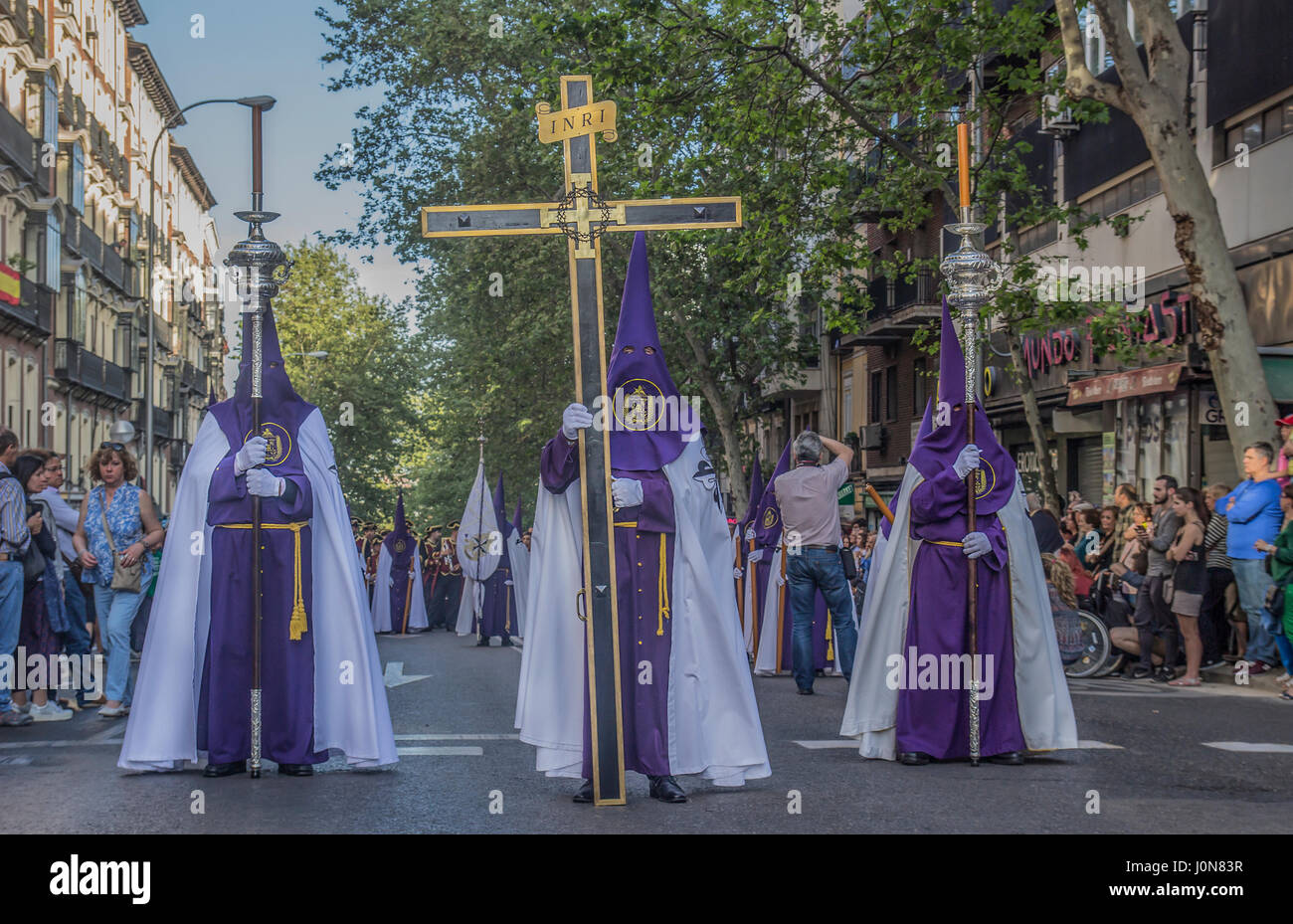 Madrid, Spain. 14th Apr, 2017. The traditional Holy Friday Procession, known as the Procession of Silence, ran through the main streets of Madrid gathering thousands of citizens and visitors to the city. Credit: Lora Grigorova/Alamy Live News Stock Photo