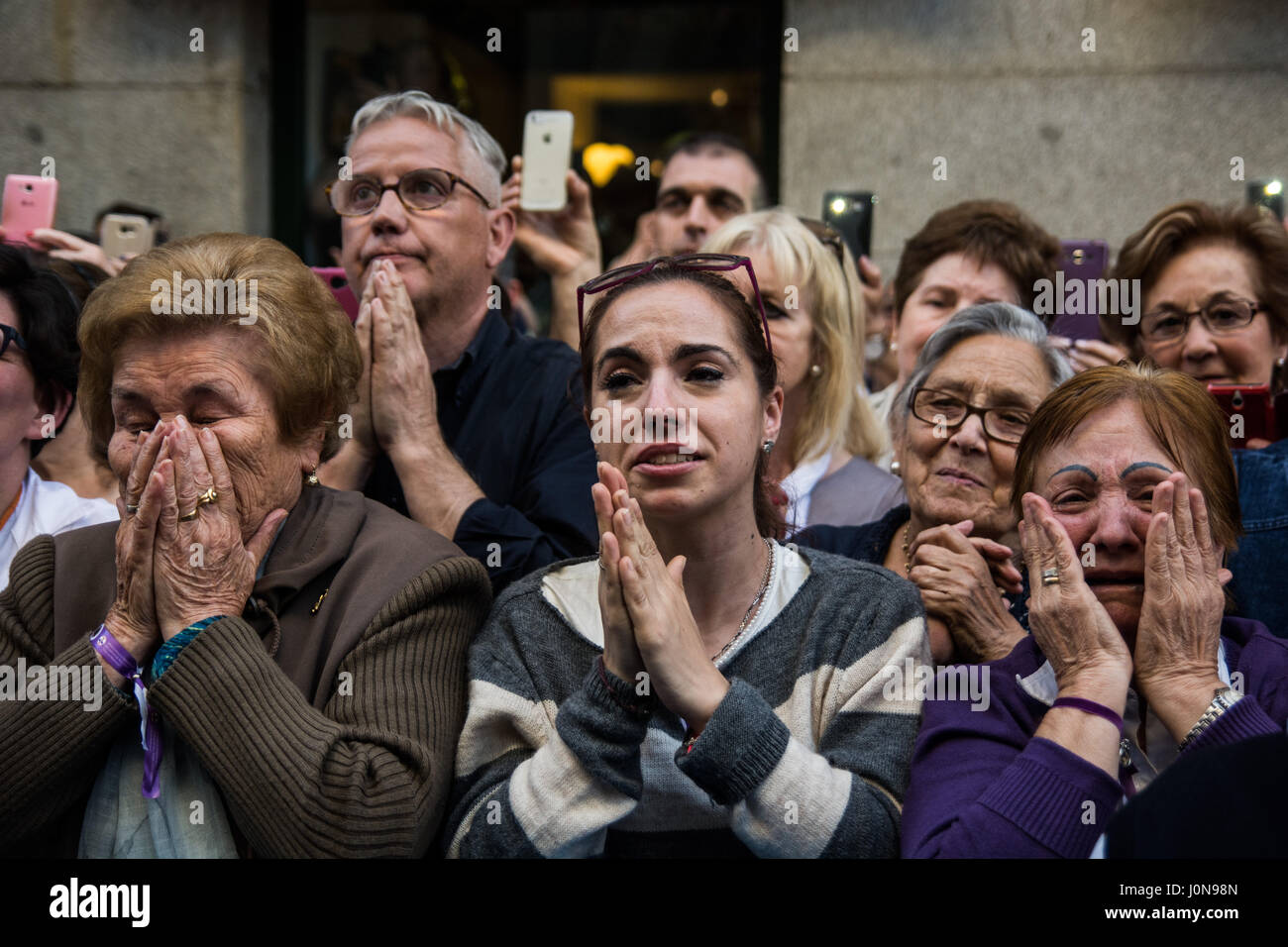 Madrid, Spain. 14th Apr, 2017. People reacting crying and shouting as ...