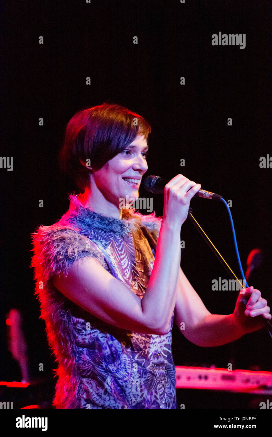 Hebden Bridge, UK. 14th Apr, 2017. The Laetitia Sadier Source Ensemble in concert at The Trades Club, Hebden Bridge, West Yorkshire, UK, 14th April 2017. Source Ensemble is the new musical venture of the the former Stereolab singer Credit: John Bentley/Alamy Live News Stock Photo